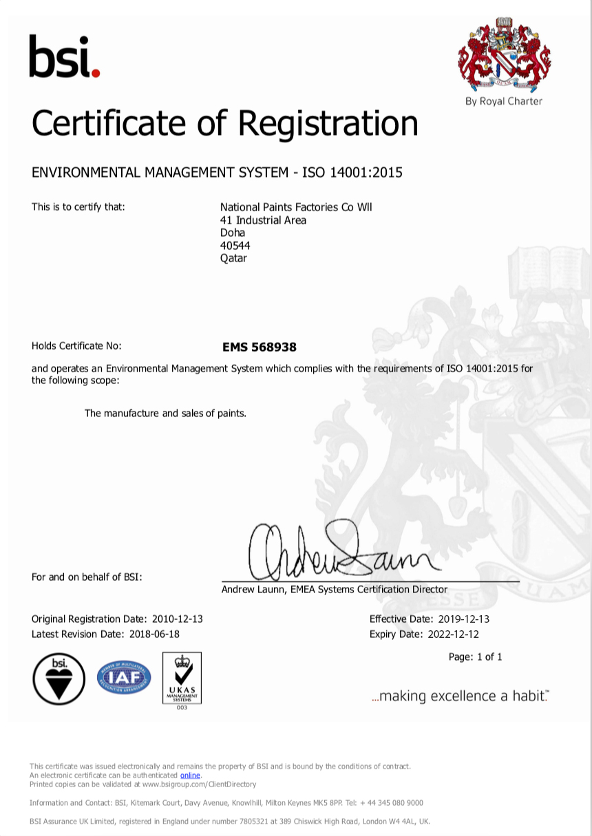 ISO Certiﬁcates – National Paints