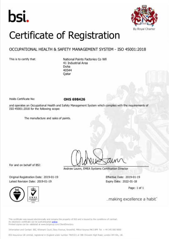 ISO Certiﬁcates National Paints